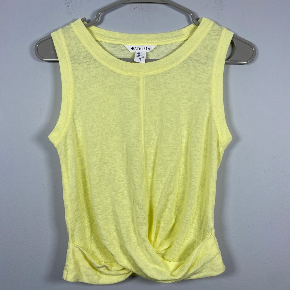 Athleta Breezy Twist Tank Women XS Yellow Sleeveless Slub Knit Yoga Gym Athletic